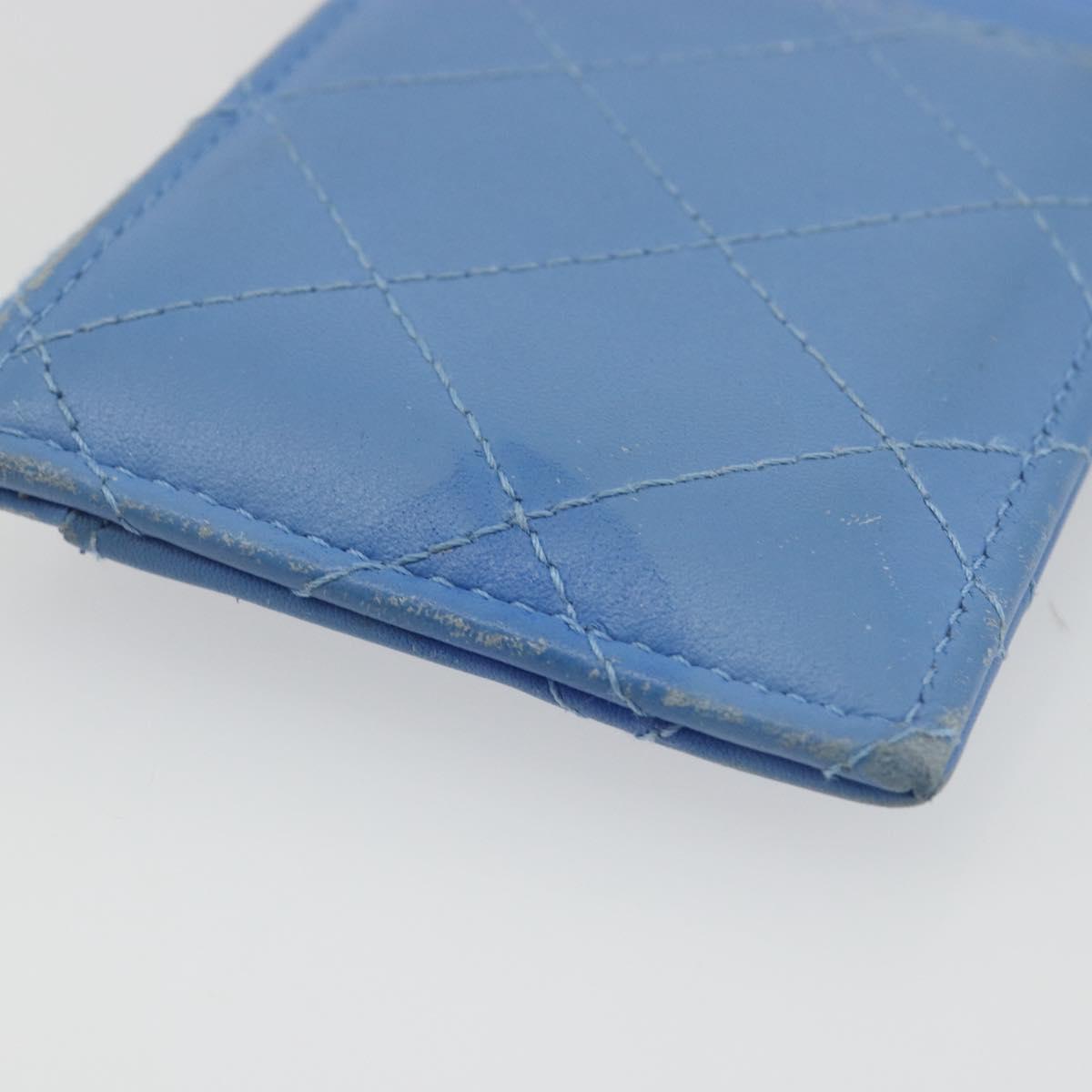 CHANEL Matelasse Coin Purse Leather Light Blue Silver CC Auth 186603