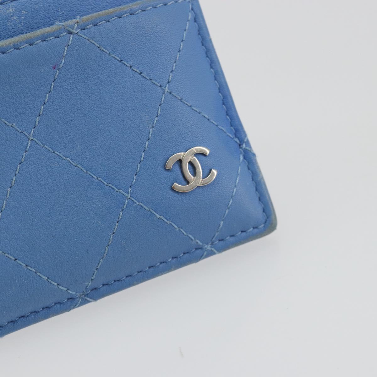 CHANEL Matelasse Coin Purse Leather Light Blue Silver CC Auth 186603