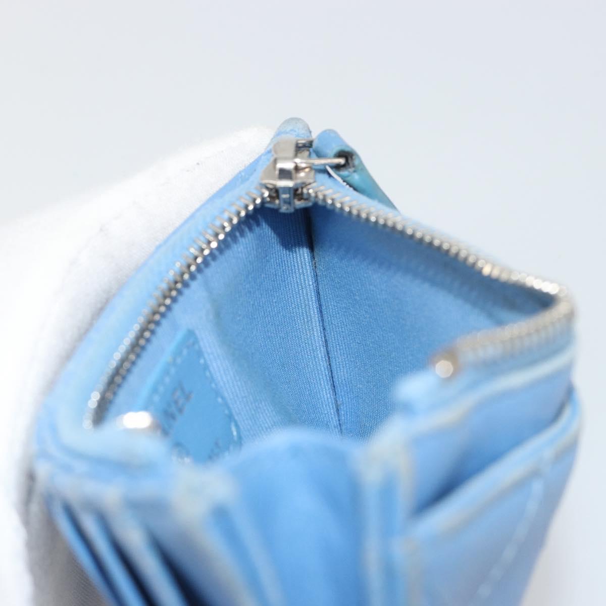 CHANEL Matelasse Coin Purse Leather Light Blue Silver CC Auth 186603