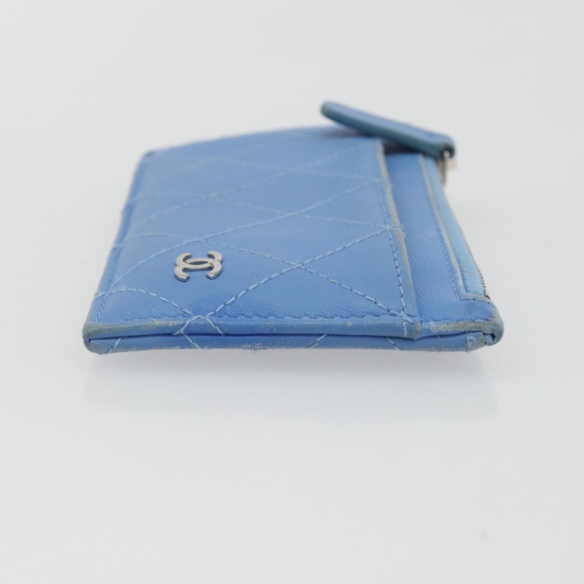 CHANEL Matelasse Coin Purse Leather Light Blue Silver CC Auth 186603