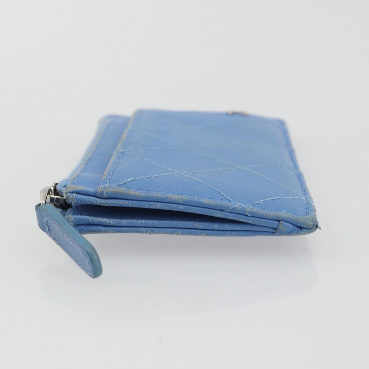 CHANEL Matelasse Coin Purse Leather Light Blue Silver CC Auth 186603