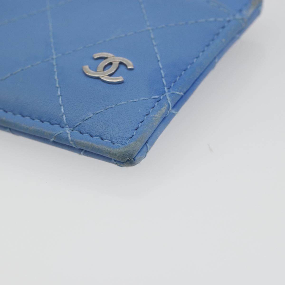 CHANEL Matelasse Coin Purse Leather Light Blue Silver CC Auth 186603