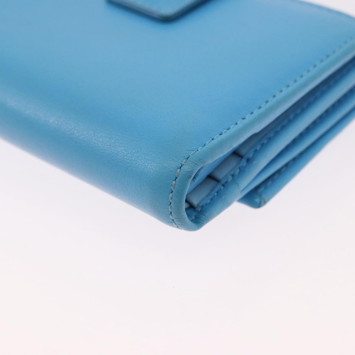 Salvatore Ferragamo Gancini Trifold Wallet Leather Light Blue Gold Auth 186604