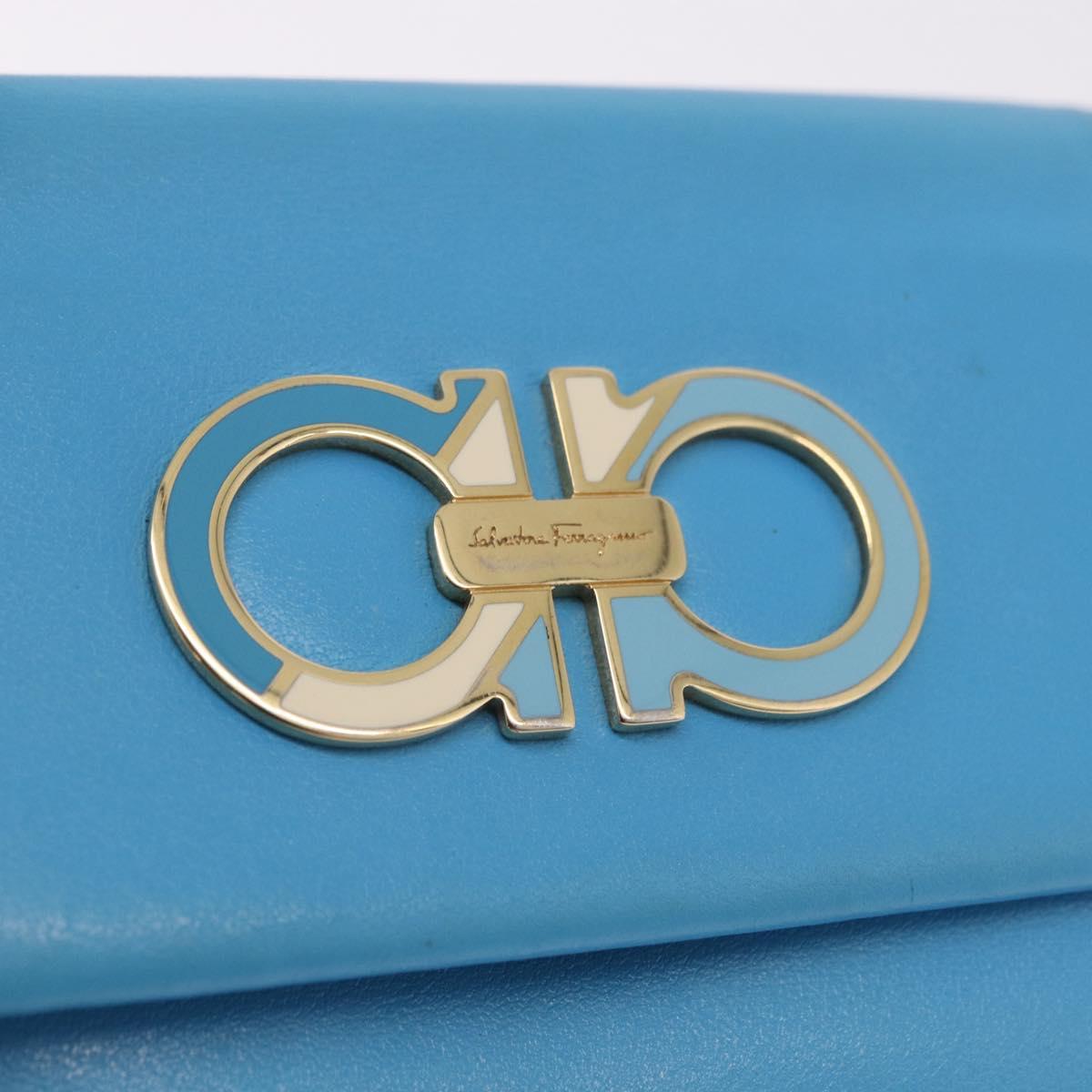 Salvatore Ferragamo Gancini Trifold Wallet Leather Light Blue Gold Auth 186604