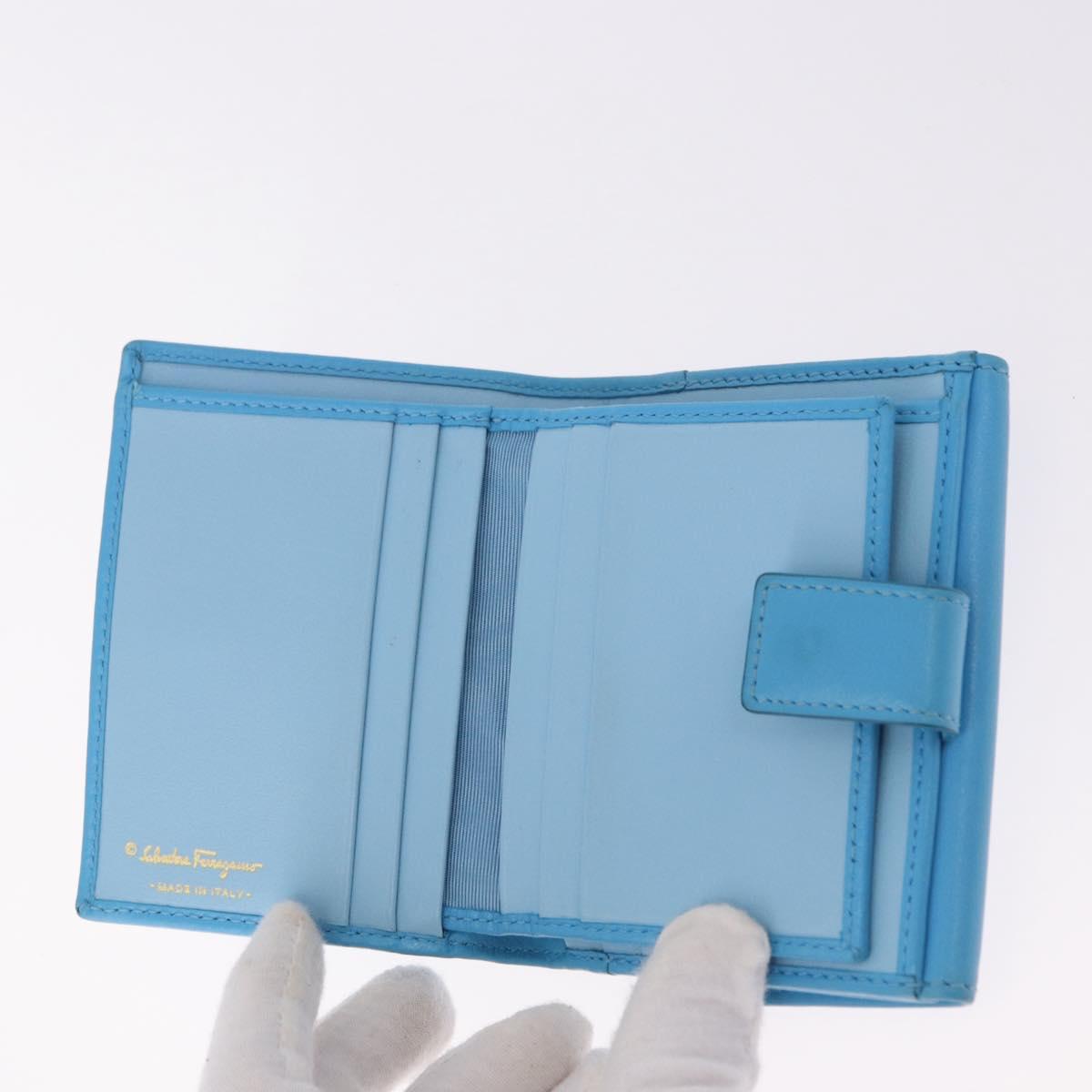Salvatore Ferragamo Gancini Trifold Wallet Leather Light Blue Gold Auth 186604