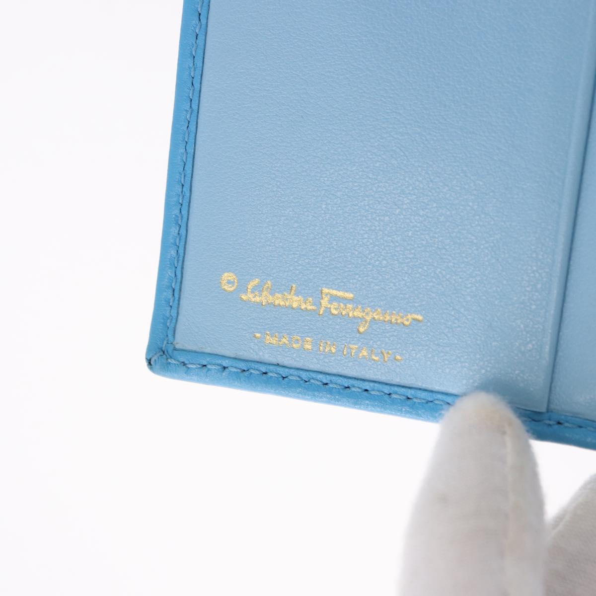 Salvatore Ferragamo Gancini Trifold Wallet Leather Light Blue Gold Auth 186604