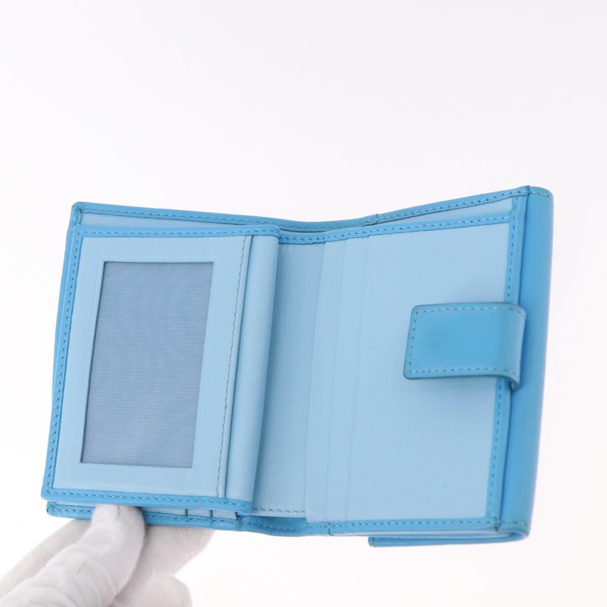 Salvatore Ferragamo Gancini Trifold Wallet Leather Light Blue Gold Auth 186604