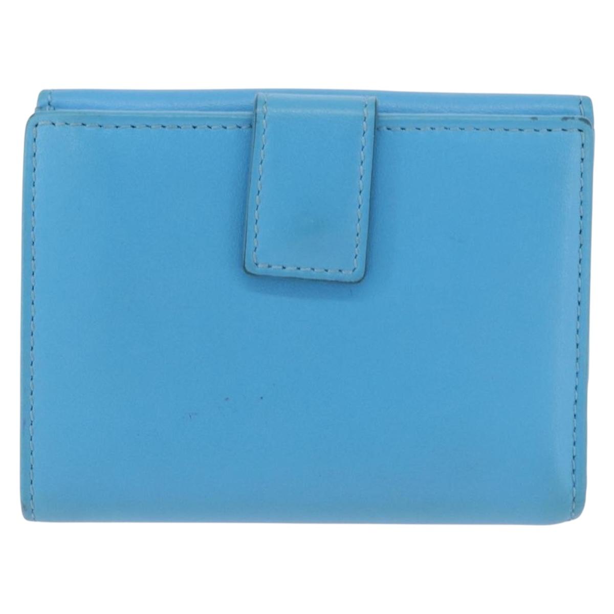 Salvatore Ferragamo Gancini Trifold Wallet Leather Light Blue Gold Auth 186604