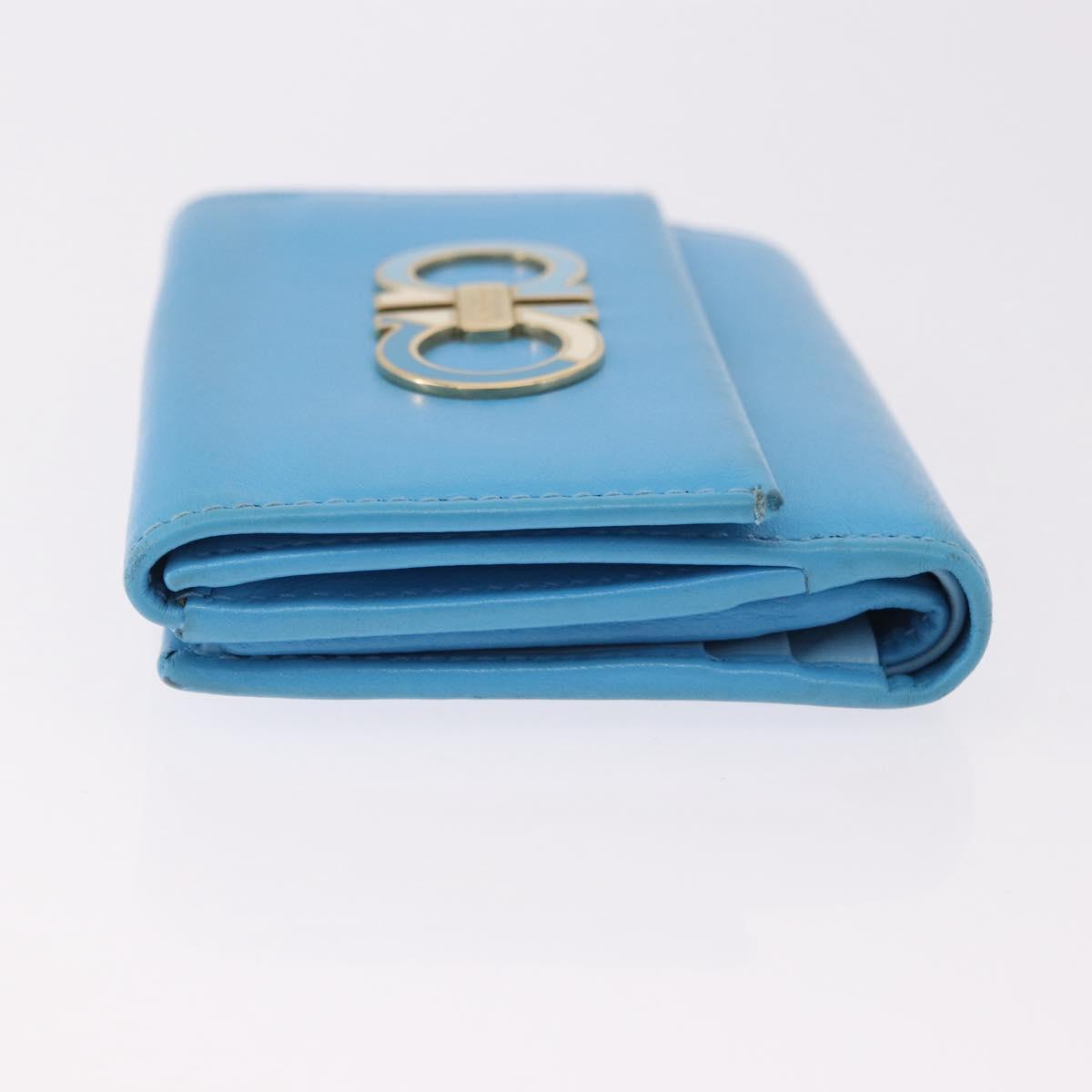 Salvatore Ferragamo Gancini Trifold Wallet Leather Light Blue Gold Auth 186604