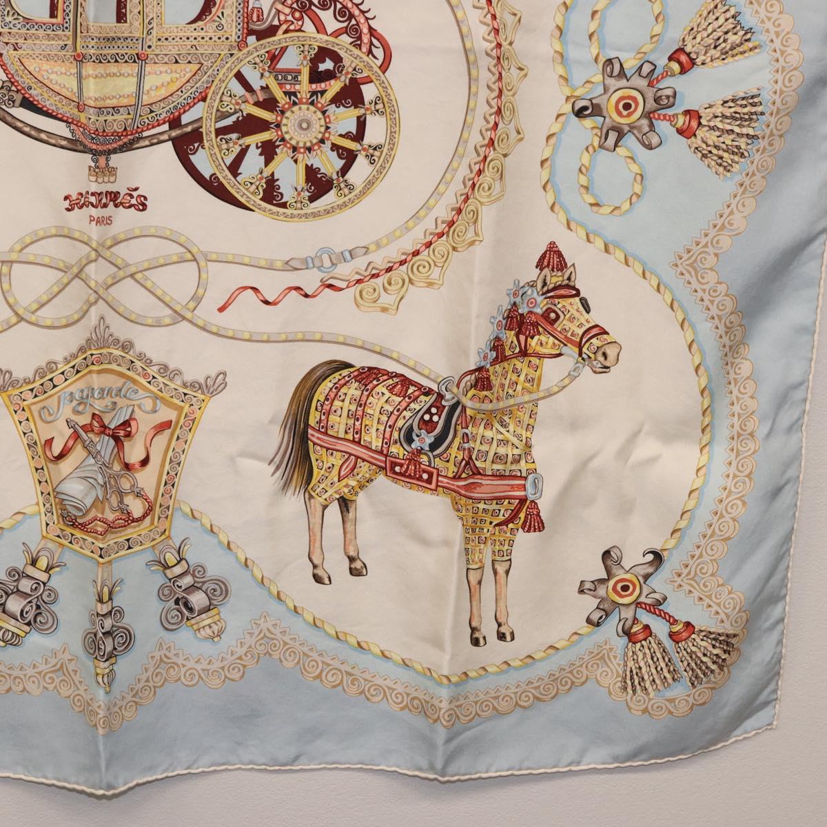 HERMES Carre 90 Scarf ""Paperoles"" Silk Light Blue Auth 186608