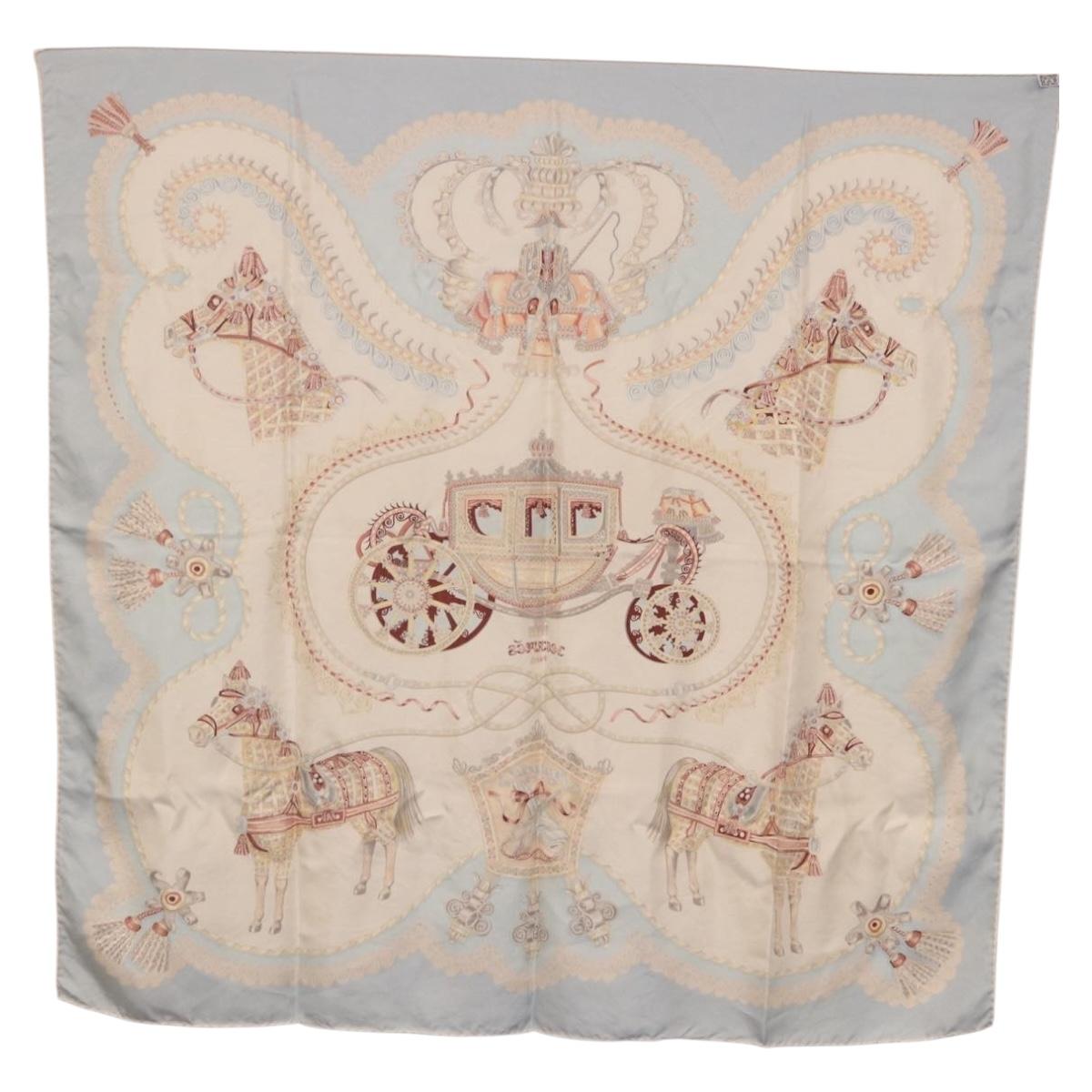 HERMES Carre 90 Scarf ""Paperoles"" Silk Light Blue Auth 186608