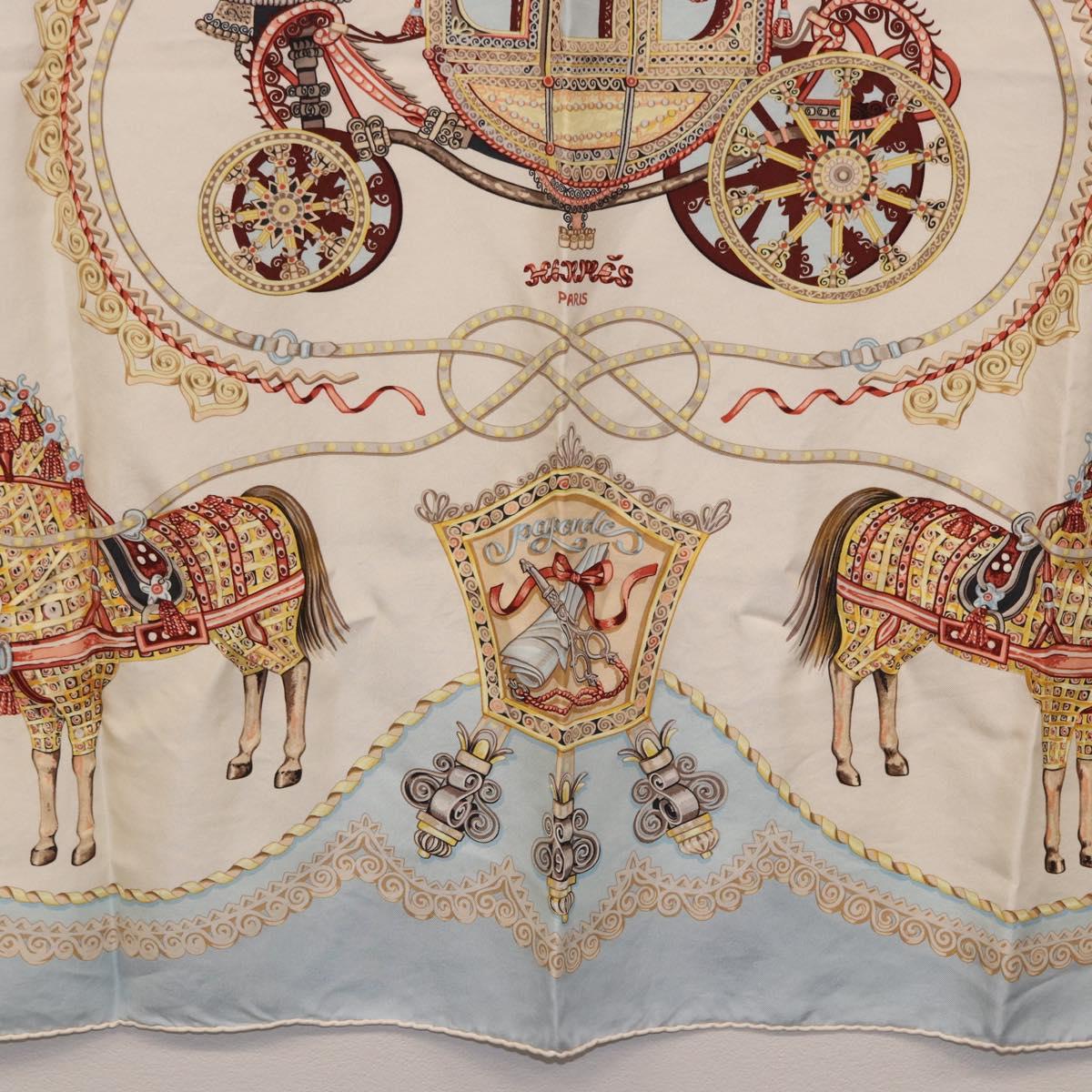 HERMES Carre 90 Scarf ""Paperoles"" Silk Light Blue Auth 186608