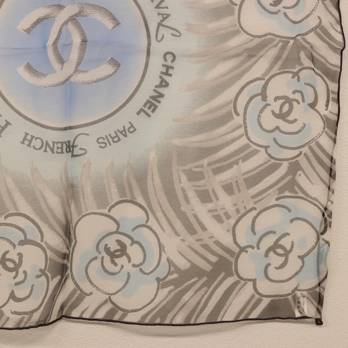 CHANEL Scarf Silk Gray CC Auth 186611A