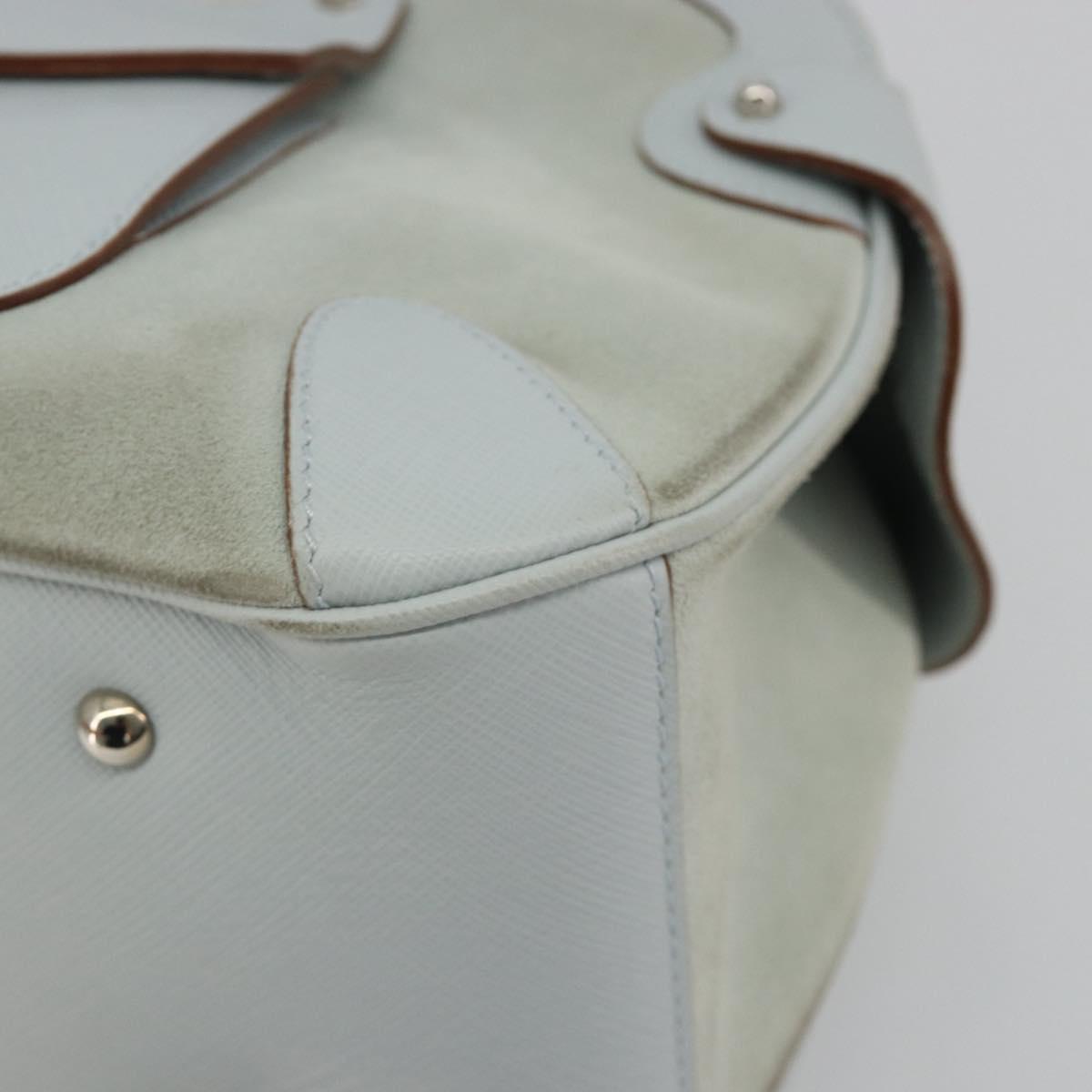 Salvatore Ferragamo Gancini Hand Bag Leather Suede Light Blue Silver Auth 186612