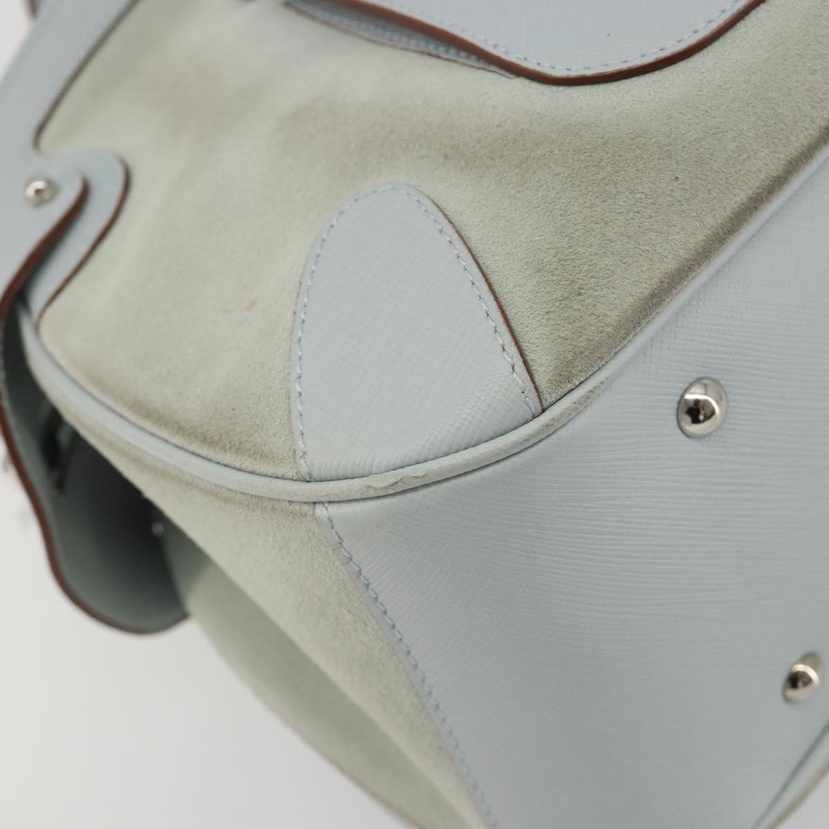 Salvatore Ferragamo Gancini Hand Bag Leather Suede Light Blue Silver Auth 186612
