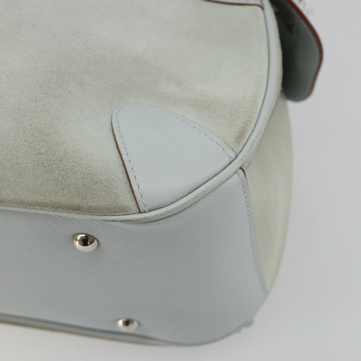 Salvatore Ferragamo Gancini Hand Bag Leather Suede Light Blue Silver Auth 186612