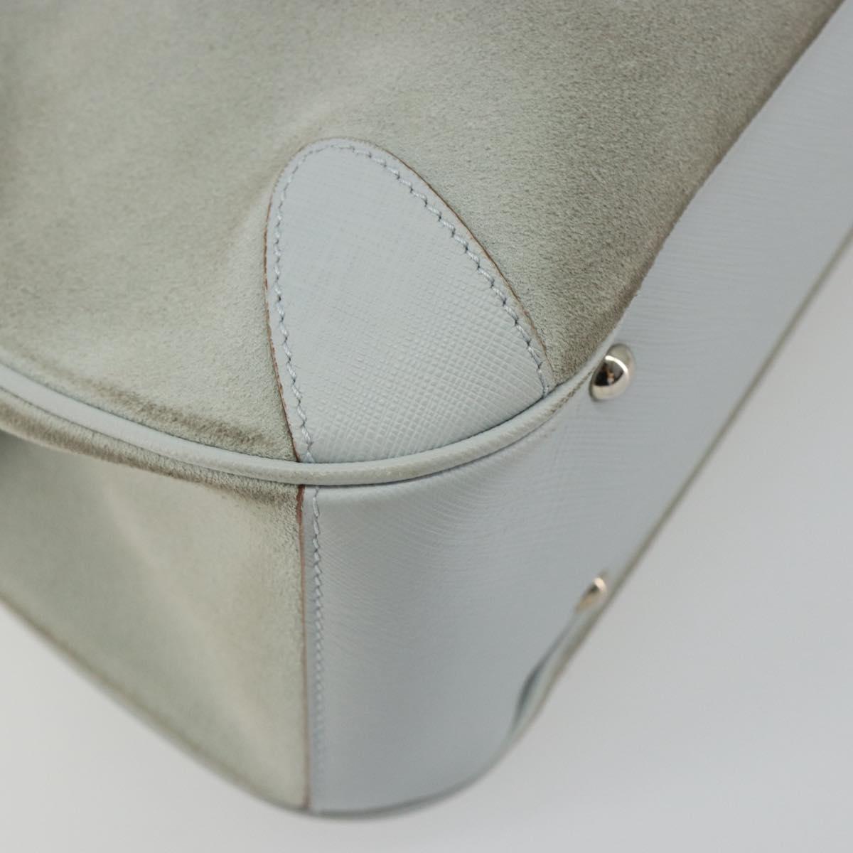 Salvatore Ferragamo Gancini Hand Bag Leather Suede Light Blue Silver Auth 186612