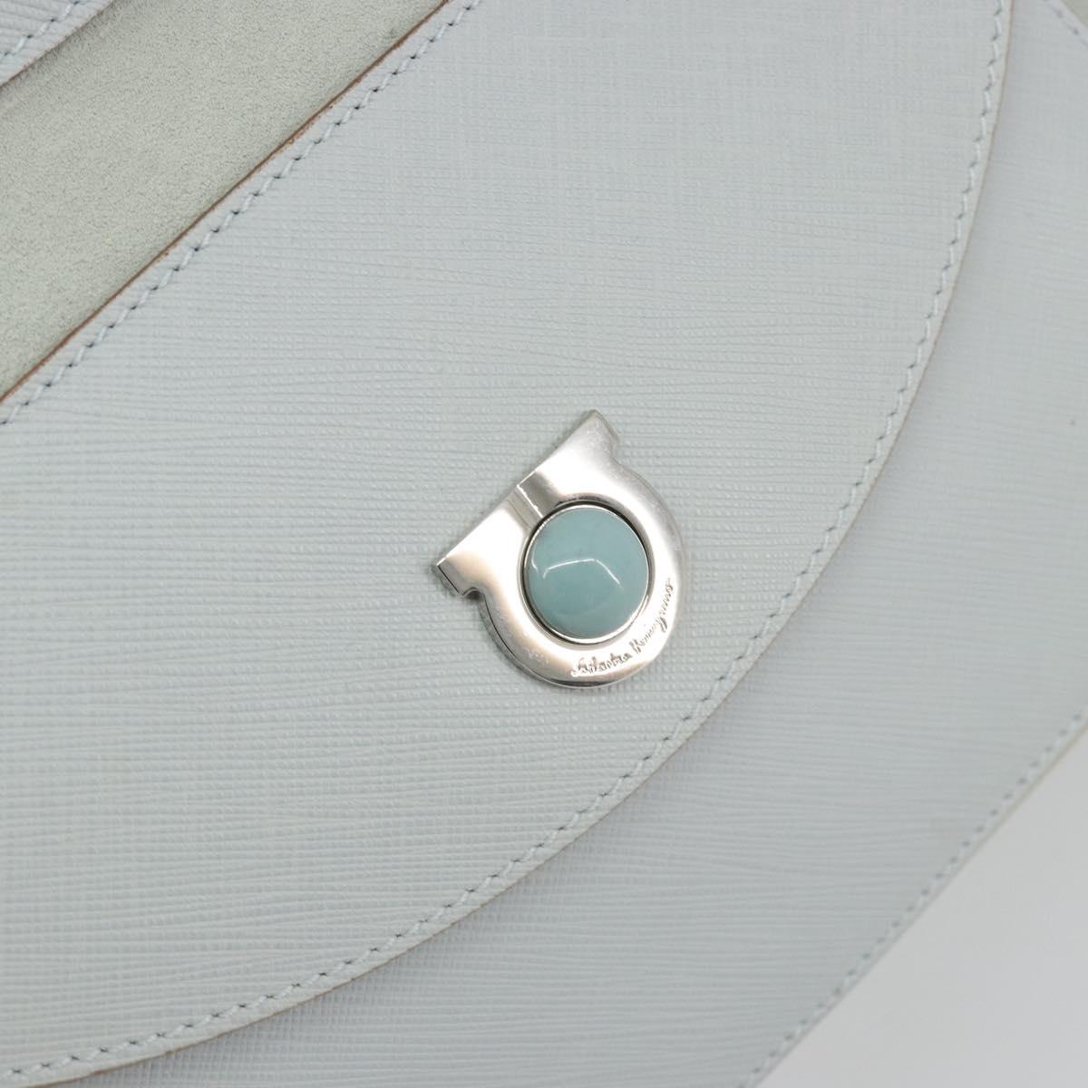 Salvatore Ferragamo Gancini Hand Bag Leather Suede Light Blue Silver Auth 186612