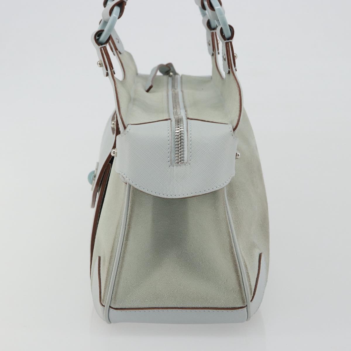 Salvatore Ferragamo Gancini Hand Bag Leather Suede Light Blue Silver Auth 186612