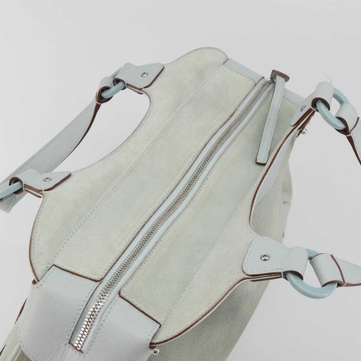 Salvatore Ferragamo Gancini Hand Bag Leather Suede Light Blue Silver Auth 186612