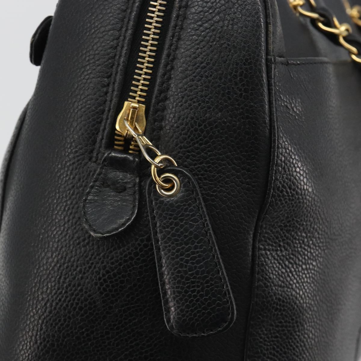 CHANEL Chain Shoulder Bag Caviar Skin Black Gold CC Auth 186613V