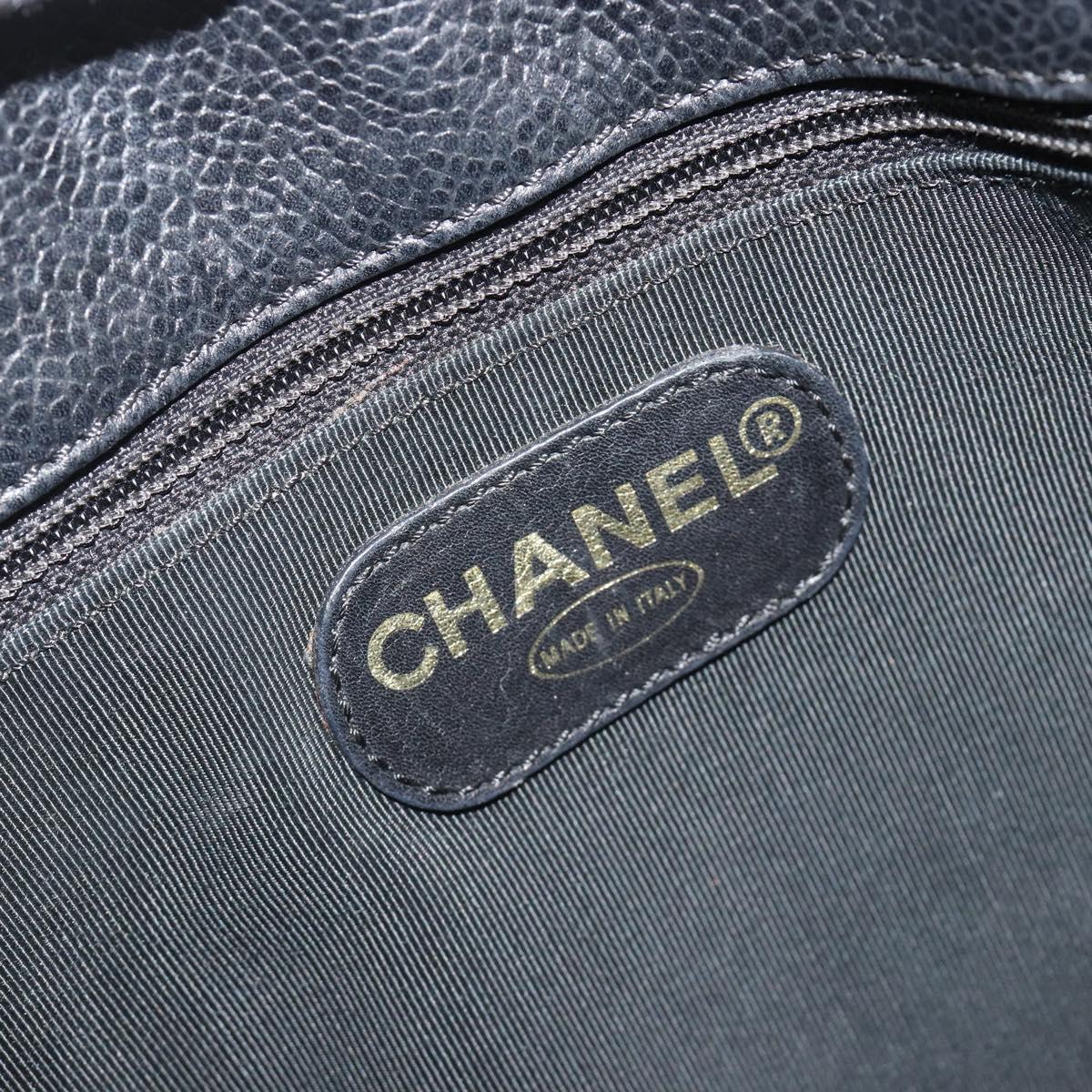 CHANEL Chain Shoulder Bag Caviar Skin Black Gold CC Auth 186613V