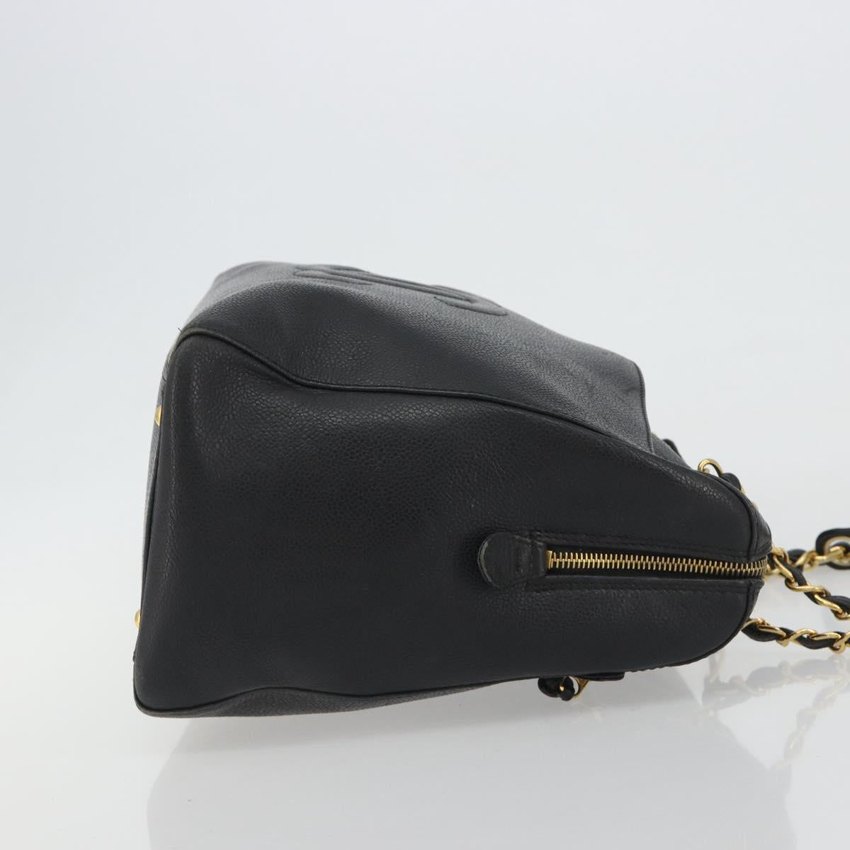 CHANEL Chain Shoulder Bag Caviar Skin Black Gold CC Auth 186613V