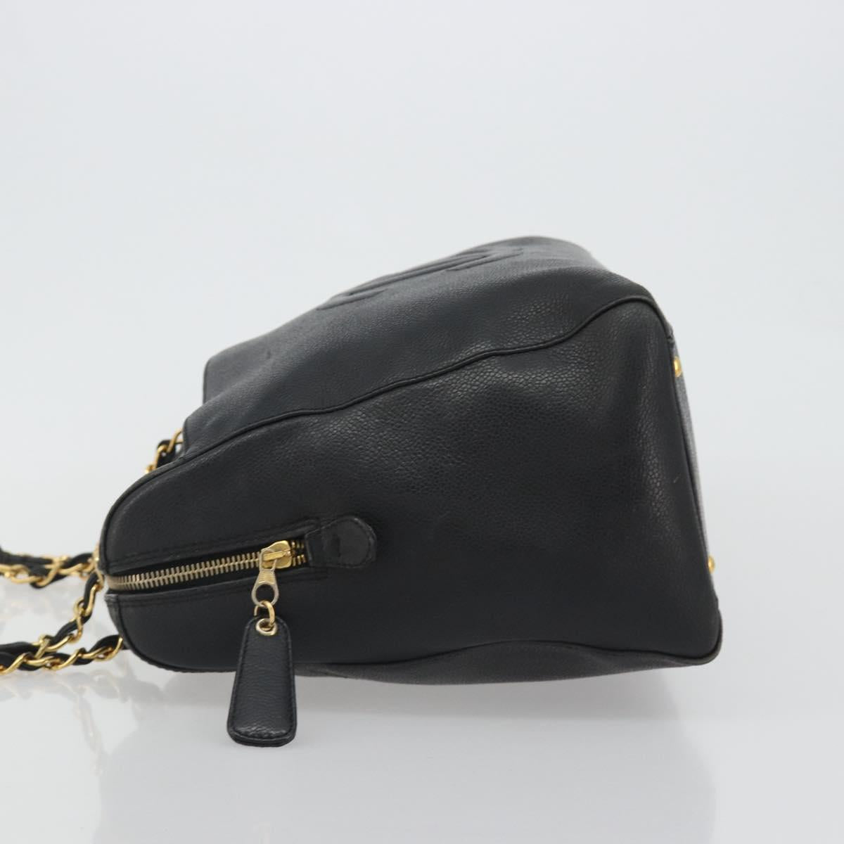 CHANEL Chain Shoulder Bag Caviar Skin Black Gold CC Auth 186613V
