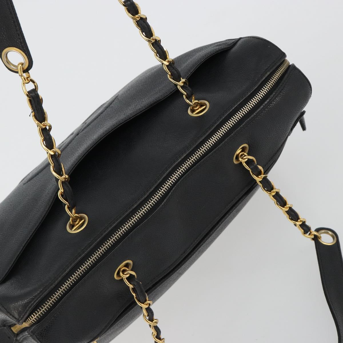CHANEL Chain Shoulder Bag Caviar Skin Black Gold CC Auth 186613V