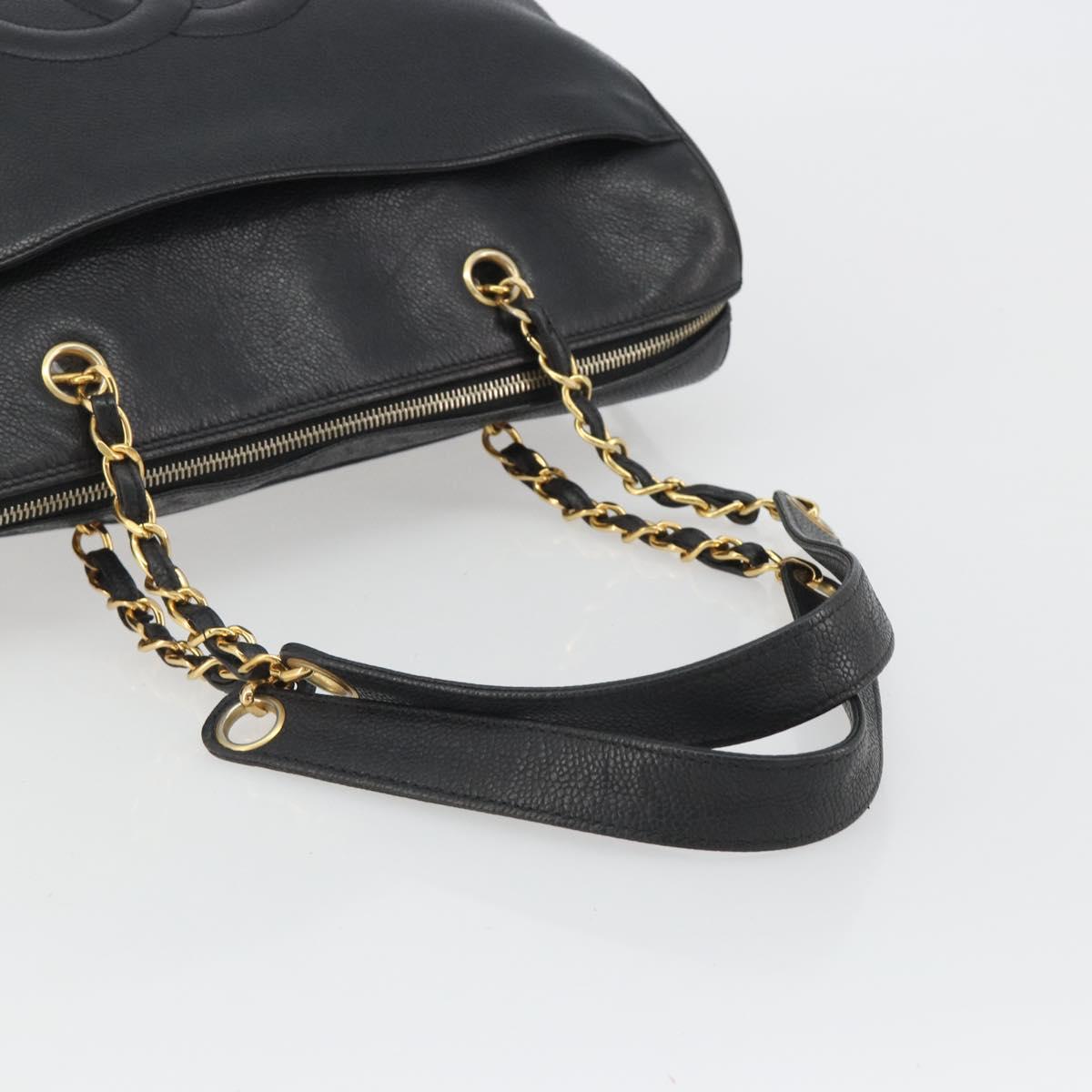 CHANEL Chain Shoulder Bag Caviar Skin Black Gold CC Auth 186613V