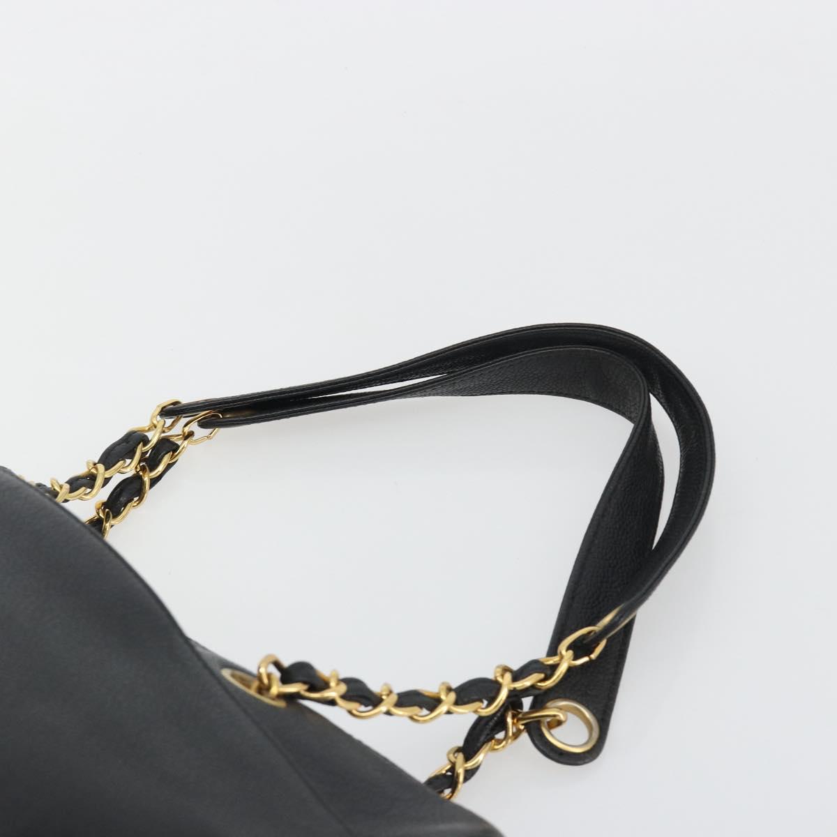 CHANEL Chain Shoulder Bag Caviar Skin Black Gold CC Auth 186613V