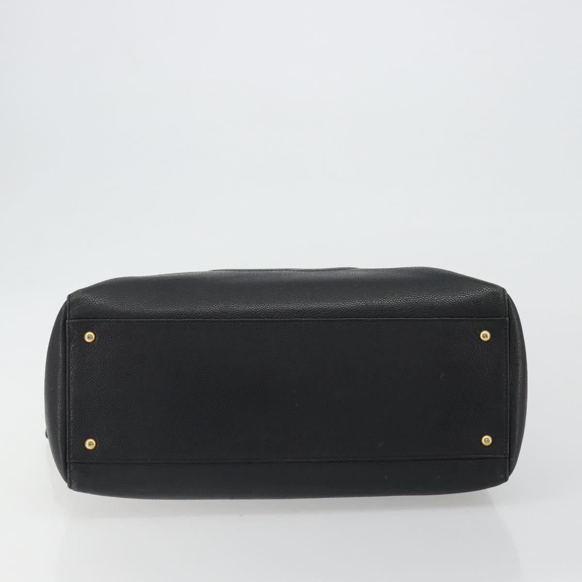 CHANEL Chain Shoulder Bag Caviar Skin Black Gold CC Auth 186613V