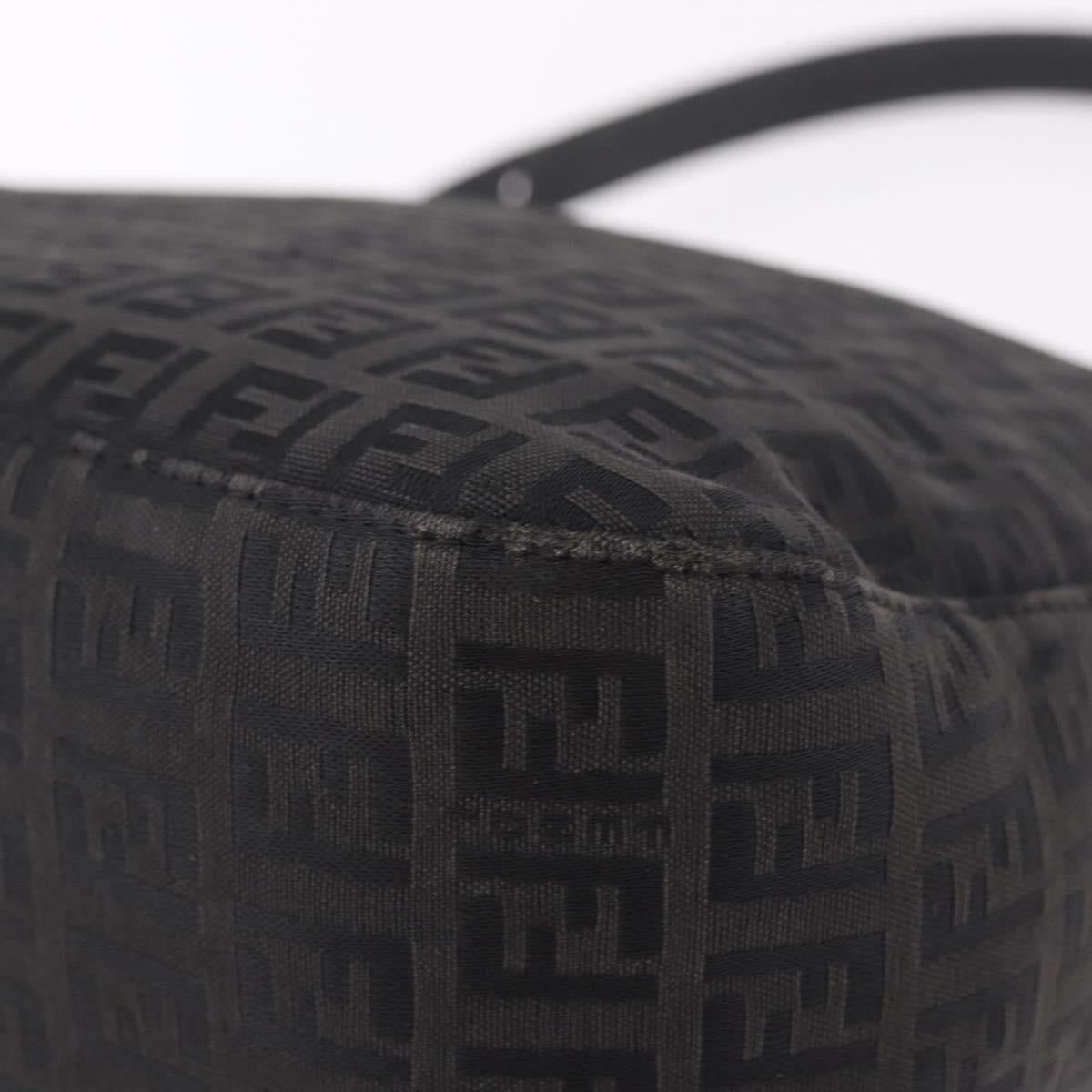 FENDI Zucchino Canvas Mamma Baguette Shoulder Bag Black Silver Auth 186623A