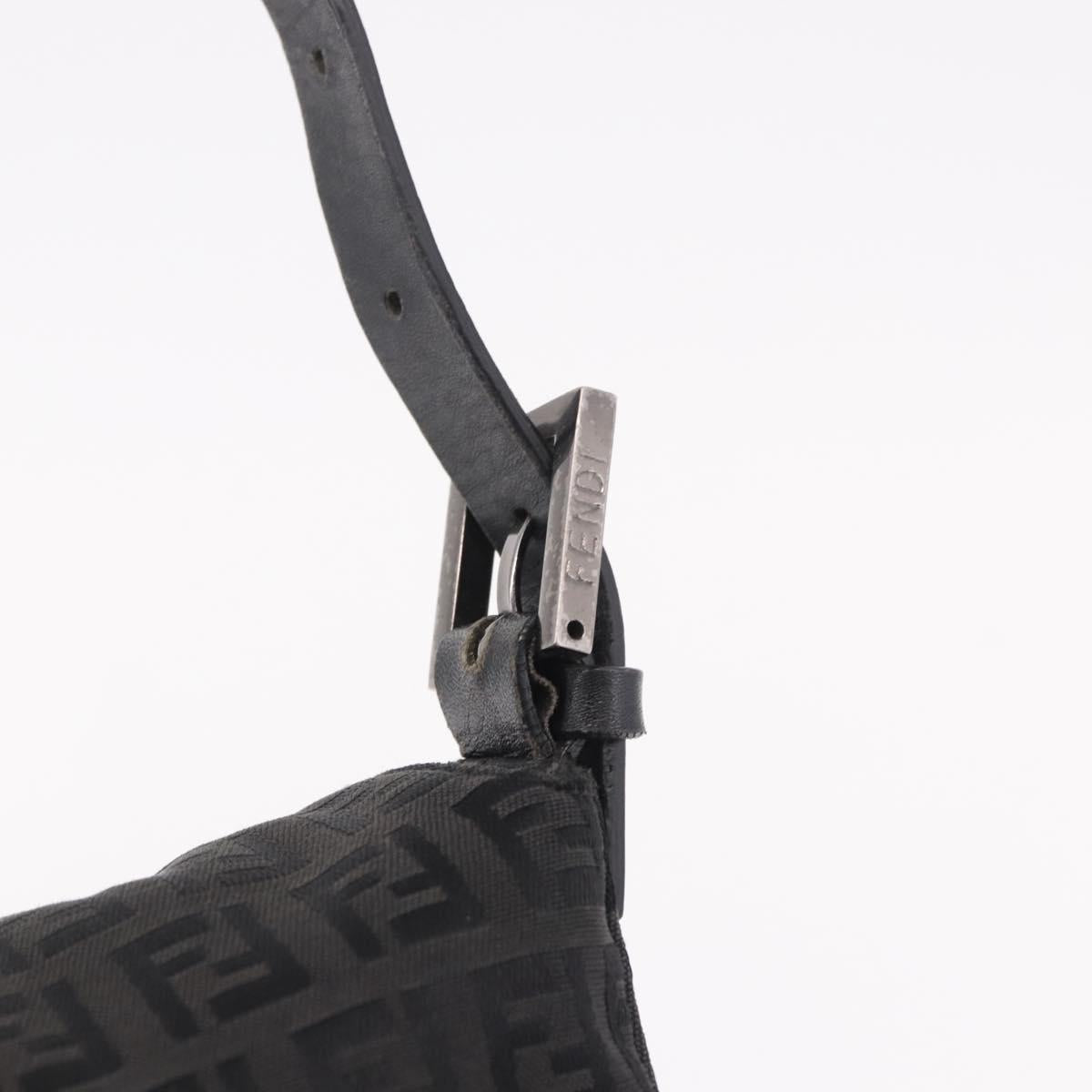 FENDI Zucchino Canvas Mamma Baguette Shoulder Bag Black Silver Auth 186623A