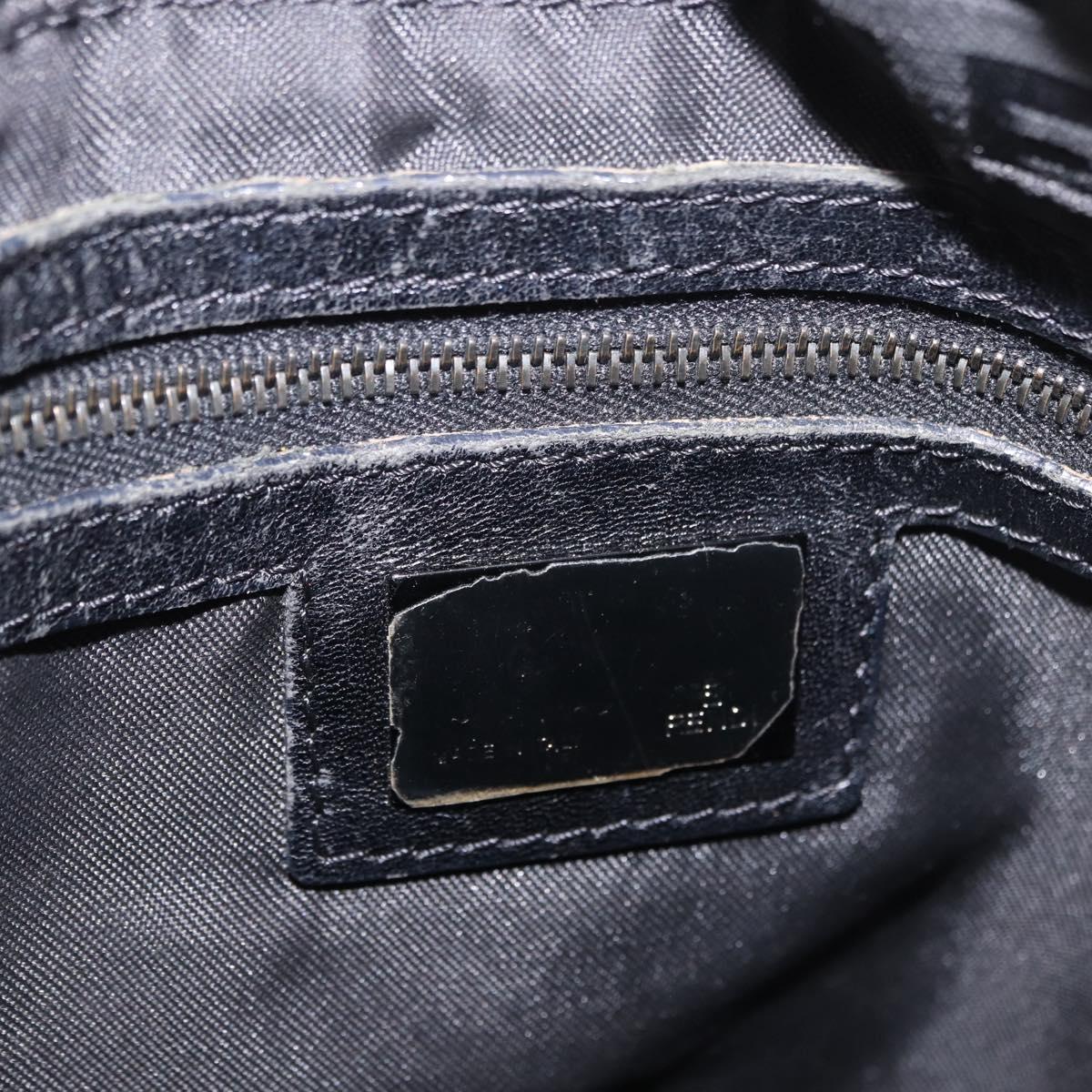 FENDI Zucchino Canvas Mamma Baguette Shoulder Bag Black Silver Auth 186623A