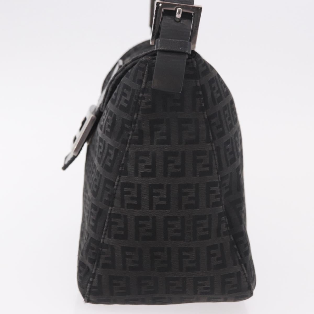 FENDI Zucchino Canvas Mamma Baguette Shoulder Bag Black Silver Auth 186623A