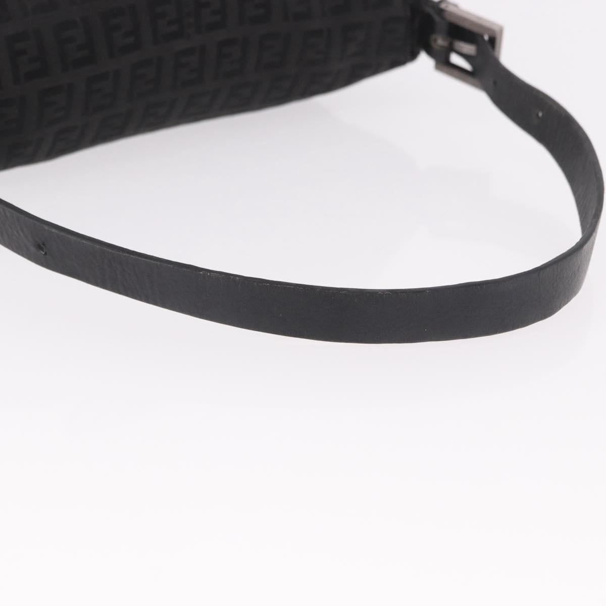 FENDI Zucchino Canvas Mamma Baguette Shoulder Bag Black Silver Auth 186623A