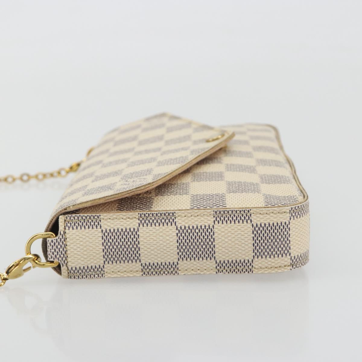 LOUIS VUITTON Damier Azur Pochette Felicie Chain Wallet N63106 LV Auth 186630A