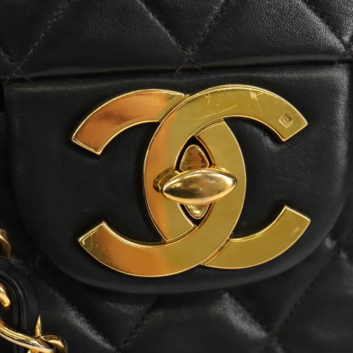 CHANEL Big Matelasse Chain Shoulder Bag Lamb Skin Black Gold CC Auth 186631SAV