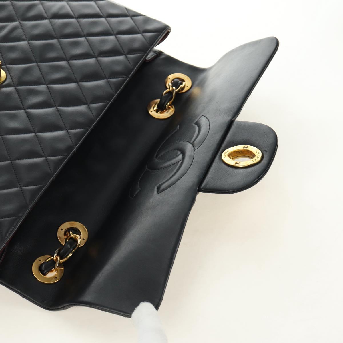 CHANEL Big Matelasse Chain Shoulder Bag Lamb Skin Black Gold CC Auth 186631SAV