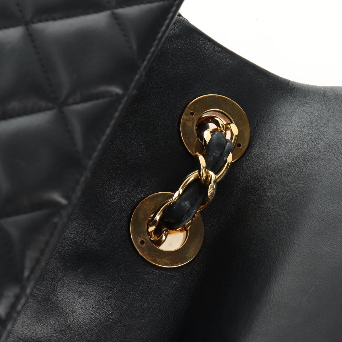 CHANEL Big Matelasse Chain Shoulder Bag Lamb Skin Black Gold CC Auth 186631SAV