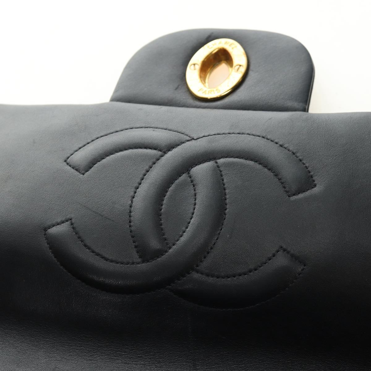 CHANEL Big Matelasse Chain Shoulder Bag Lamb Skin Black Gold CC Auth 186631SAV