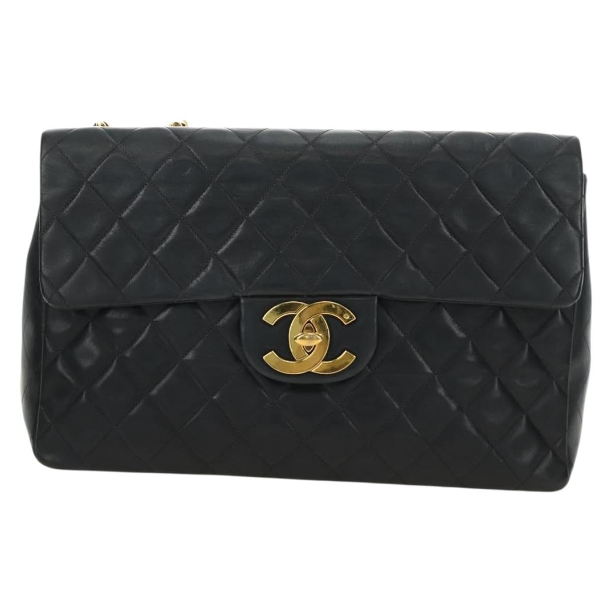 CHANEL Big Matelasse Chain Shoulder Bag Lamb Skin Black Gold CC Auth 186631SAV
