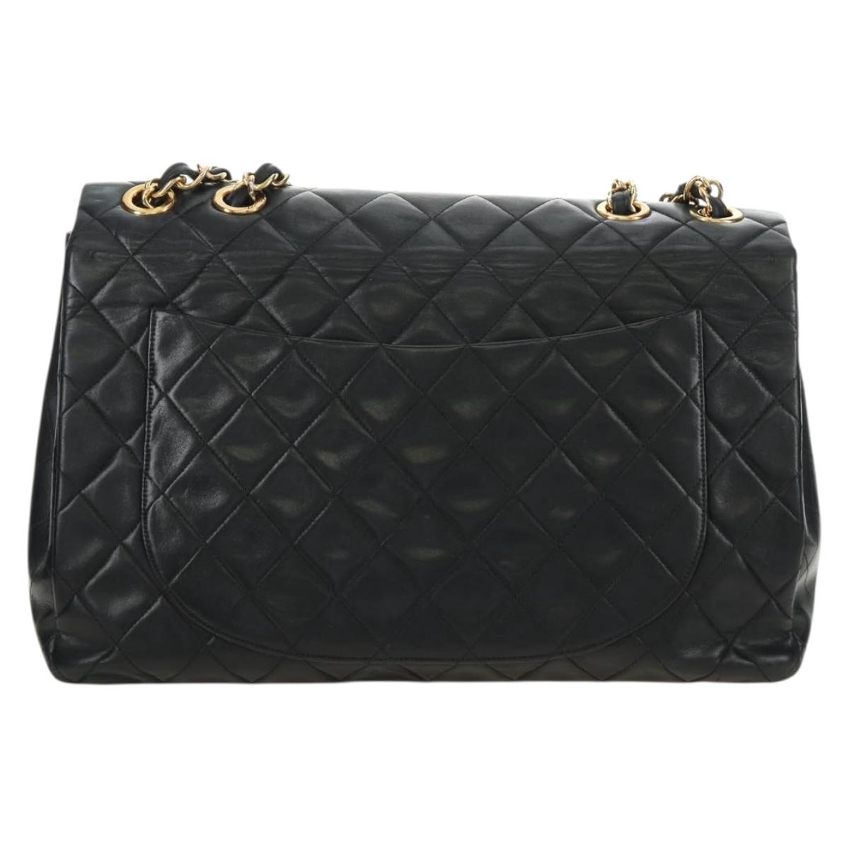 CHANEL Big Matelasse Chain Shoulder Bag Lamb Skin Black Gold CC Auth 186631SAV
