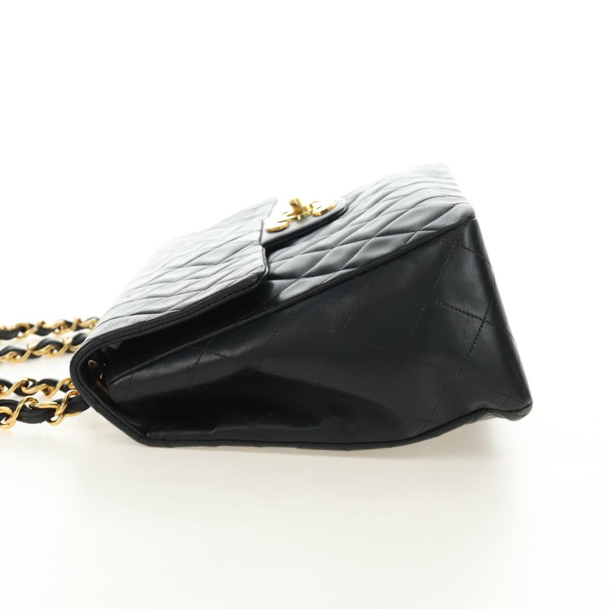 CHANEL Big Matelasse Chain Shoulder Bag Lamb Skin Black Gold CC Auth 186631SAV