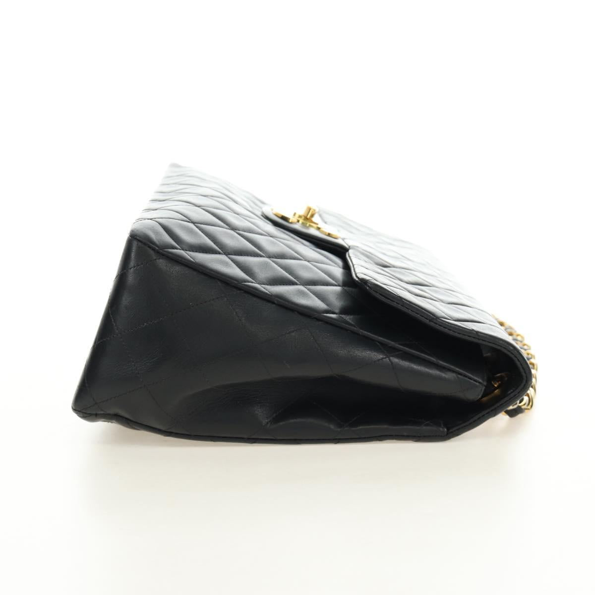 CHANEL Big Matelasse Chain Shoulder Bag Lamb Skin Black Gold CC Auth 186631SAV