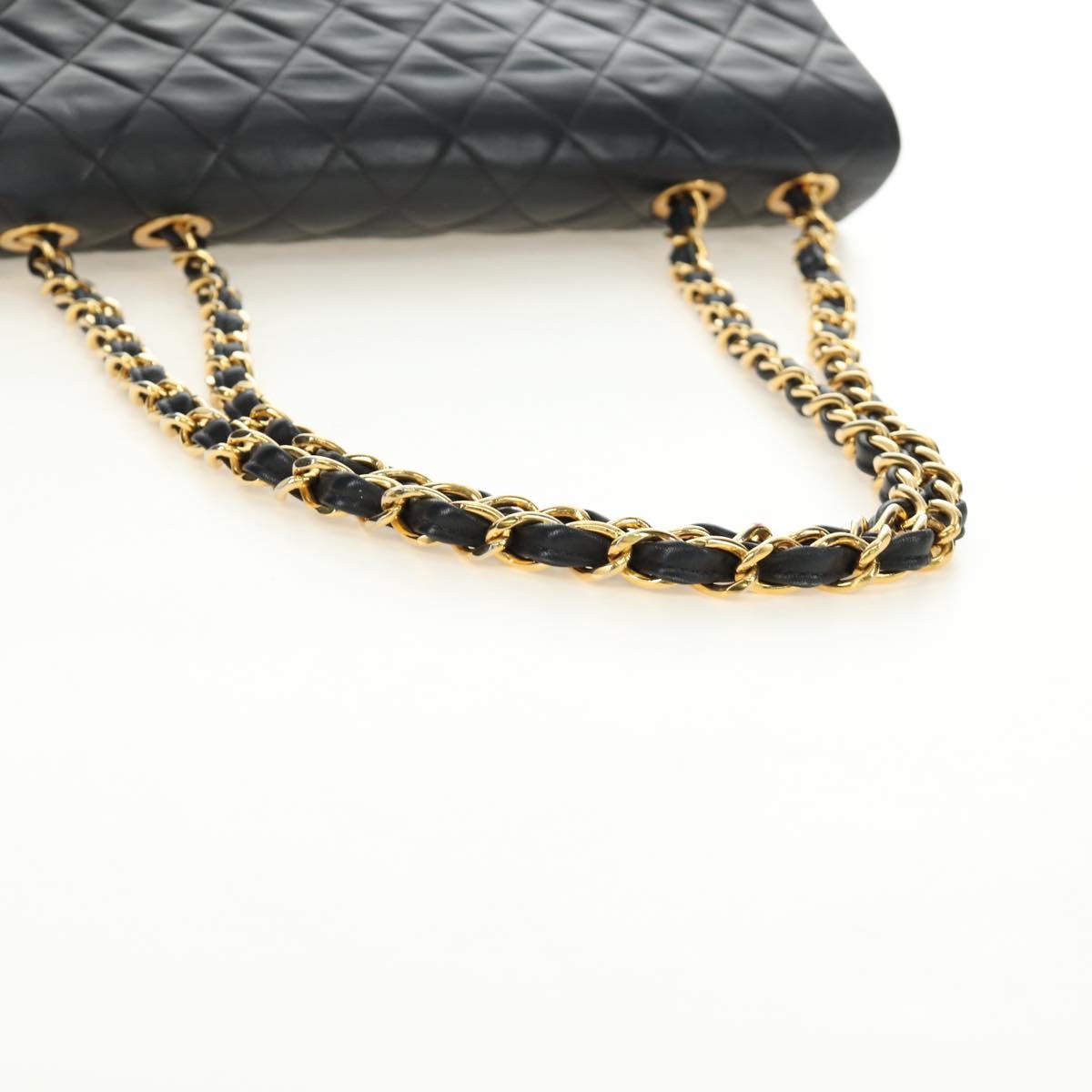 CHANEL Big Matelasse Chain Shoulder Bag Lamb Skin Black Gold CC Auth 186631SAV