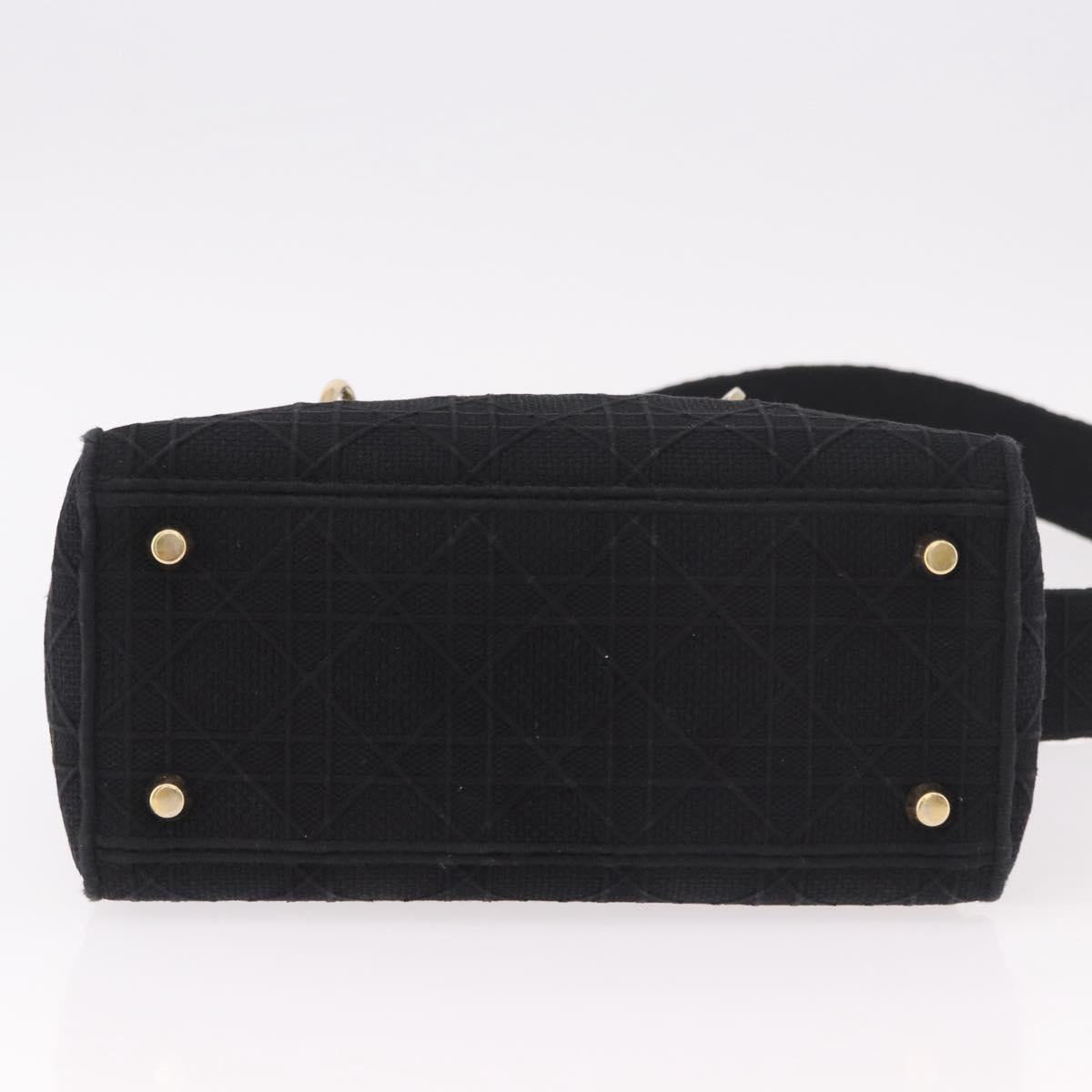 Christian Dior Lady Delight Hand Bag Canvas 2way Black Gold Auth 186632SAM