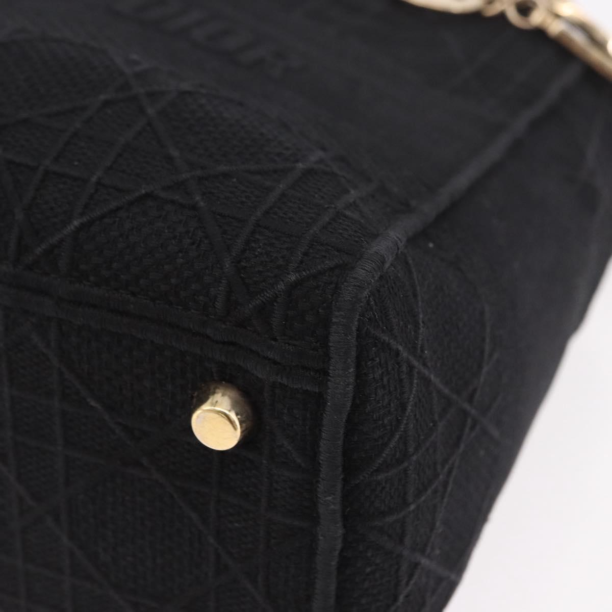 Christian Dior Lady Delight Hand Bag Canvas 2way Black Gold Auth 186632SAM