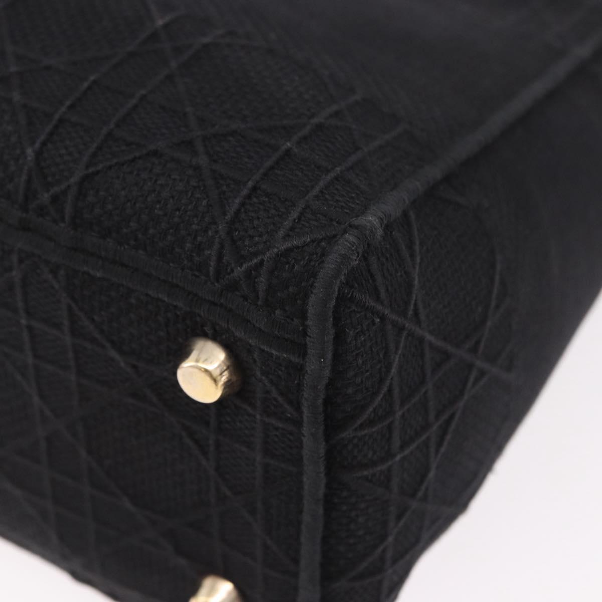 Christian Dior Lady Delight Hand Bag Canvas 2way Black Gold Auth 186632SAM